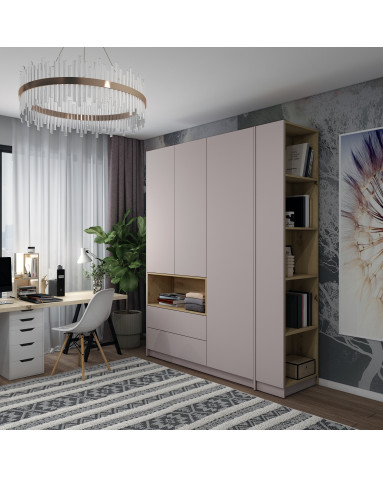 Kleiderschrank Doros Dale mit Drehtüren und offenem Regal Kaschmir / Artisan Eiche 3 Türen 178x52x220 (44900338)