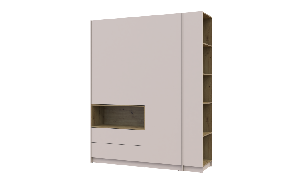 Kleiderschrank Doros Dale mit Drehtüren und offenem Regal Kaschmir / Artisan Eiche 3 Türen 178x52x220 (44900338)