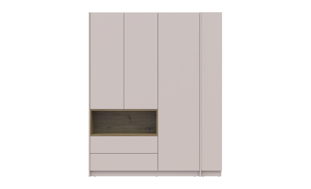 Kleiderschrank Doros Dale mit Drehtüren und offenem Regal Kaschmir / Artisan Eiche 3 Türen 178x52x220 (44900338)