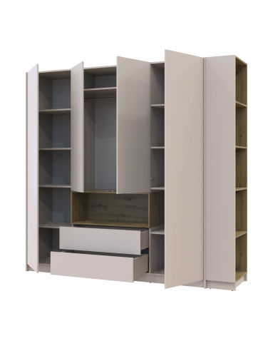 Kleiderschrank Doros Dale mit Drehtüren und offenen Regalen Kaschmir / Artisan Eiche 4 Türen 234x52x220 (44900340)
