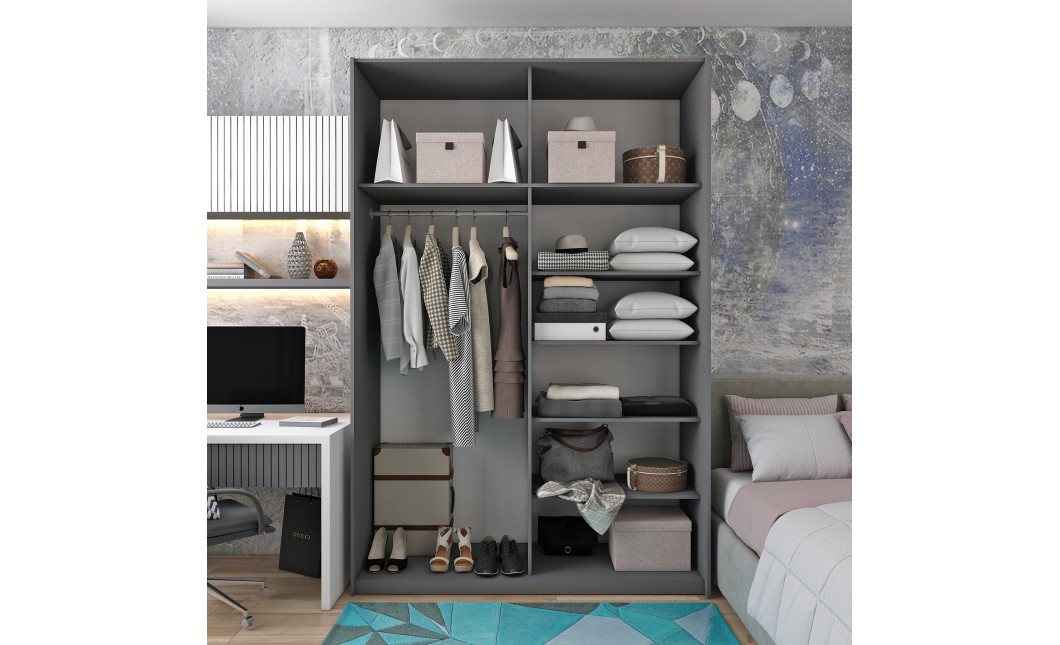 Kleiderschrank Doros G-Caiser Schiebetüren Anthrazit Anthrazit 1 Tür 1 Spiegel 3 Türen 160x60x240 (42005411)