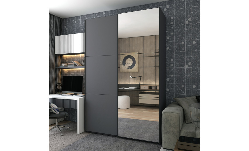 Kleiderschrank Doros G-Caiser Schiebetüren Anthrazit Anthrazit 1 Tür 1 Spiegel 3 Türen 160x60x240 (42005411)