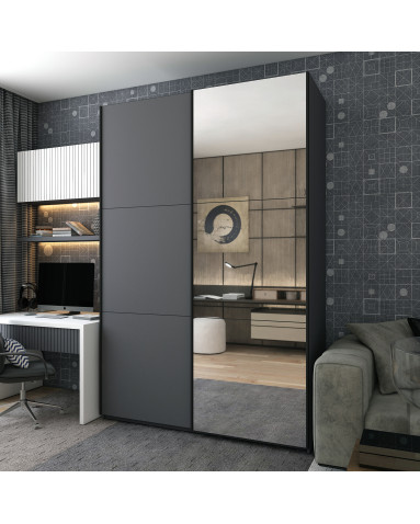 Kleiderschrank Doros G-Caiser Schiebetüren Anthrazit Anthrazit 1 Tür 1 Spiegel 3 Türen 160x60x240 (42005411)