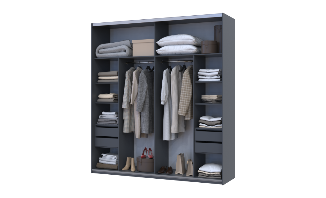 Kleiderschrank Doros G-Caiser Schiebetüren Anthrazit Weiß Ewok Eiche Einsatz 2 Türen 220x60x240 (42005418)