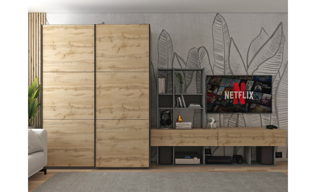Kleiderschrank Doros G-Caiser Schiebetüren Anthrazit Ewok Eiche 2 Türen 160x60x240 (42005414)
