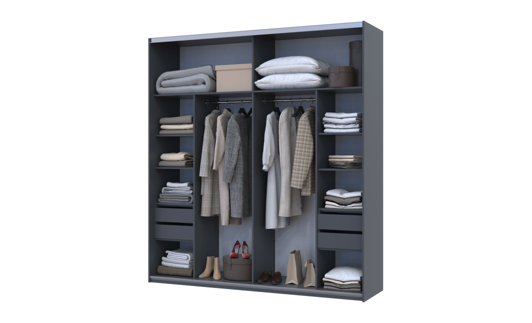 Kleiderschrank Doros G-Caiser Schiebetüren Anthrazit Ewok Eiche Anthrazit Einsatz 2 Türen 220x60x240 (42005421)