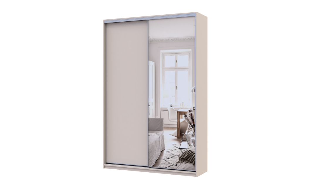 Kleiderschrank Doros City Schiebetüren Kaschmir mit Beleuchtung und Spiegel 2 Türen 150x45x225 (80736356)