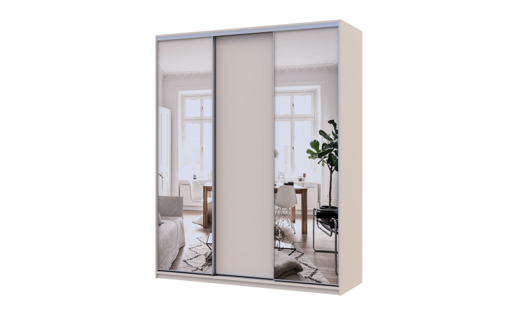 Kleiderschrank Doros City Light Schiebetüren Kaschmir mit Spiegel 3 Türen 180x60x225 (80736368)