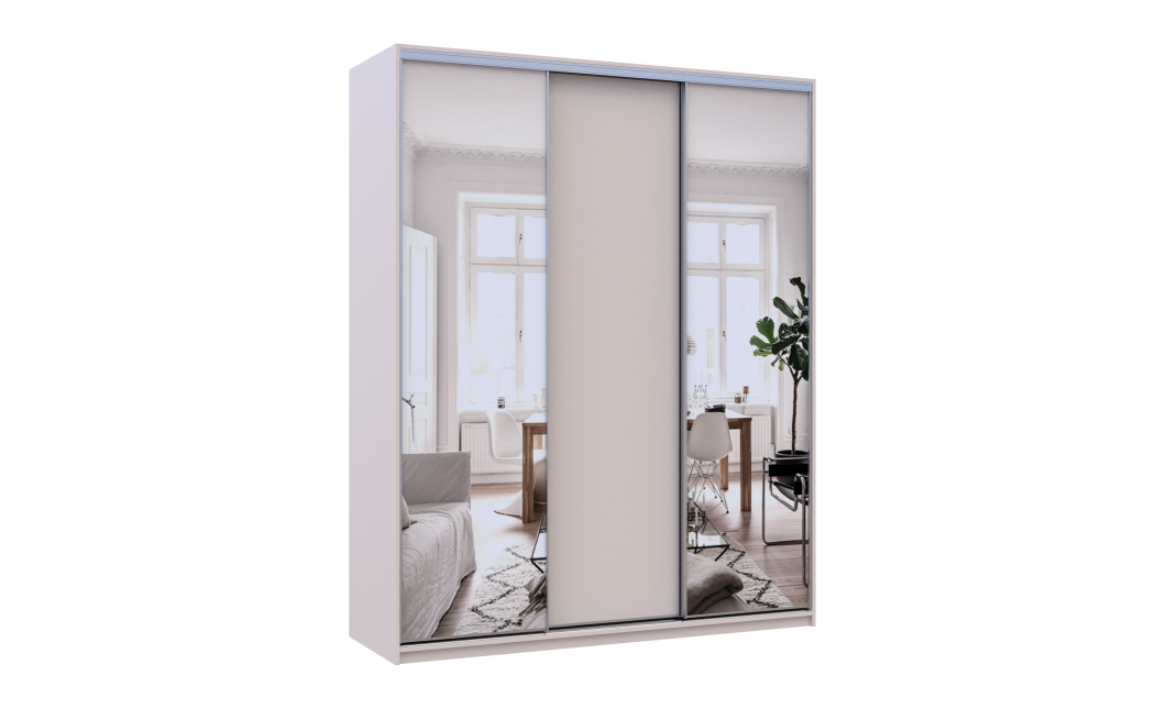 Kleiderschrank Doros City Light Schiebetüren Kaschmir mit Spiegel 3 Türen 180x60x225 (80736368)