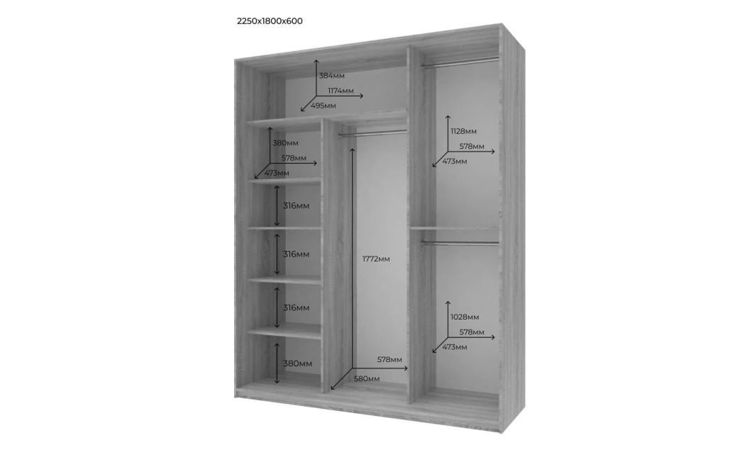 Kleiderschrank Doros City Light Schiebetüren Kaschmir mit Spiegel 3 Türen 180x60x225 (80736368)
