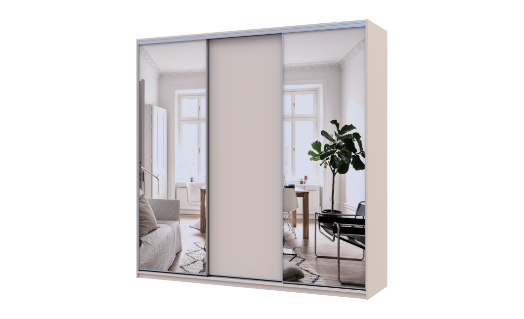 Kleiderschrank Doros City Light Schiebetüren Kaschmir mit Spiegel 3 Türen 225x60x225 (80736380)