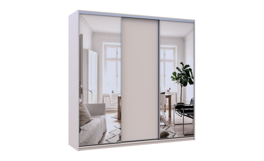 Kleiderschrank Doros City Light Schiebetüren Kaschmir mit Spiegel 3 Türen 225x60x225 (80736380)
