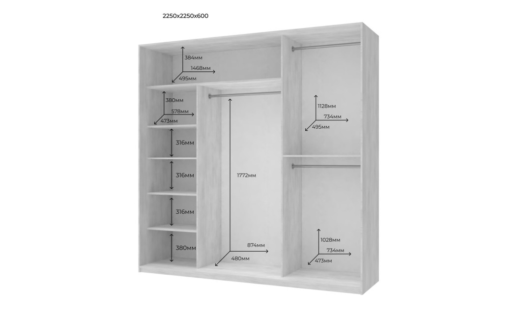 Kleiderschrank Doros City Light Schiebetüren Kaschmir mit Spiegel 3 Türen 225x60x225 (80736380)