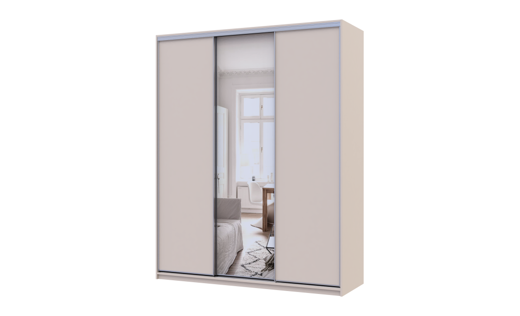 Kleiderschrank Doros City Light Schiebetüren Kaschmir mit Spiegel 3 Türen 180x60x225 (80736371)