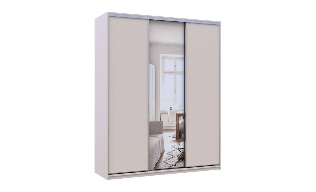Kleiderschrank Doros City Light Schiebetüren Kaschmir mit Spiegel 3 Türen 180x60x225 (80736371)