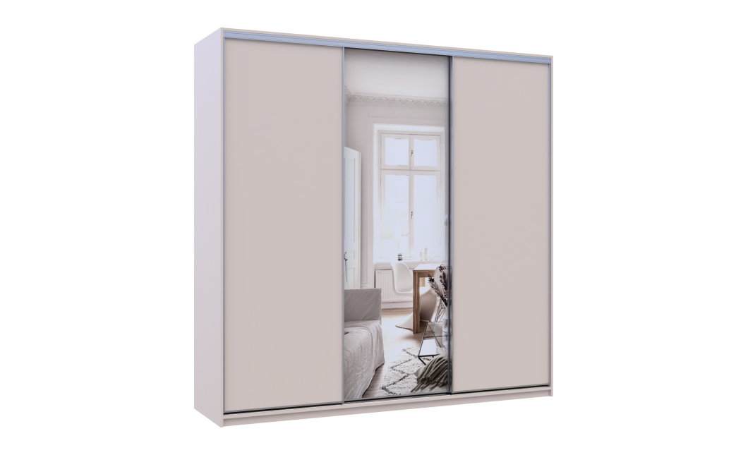 Kleiderschrank Doros City Light Schiebetüren Kaschmir mit Spiegel 3 Türen 225x60x225 (80736383)