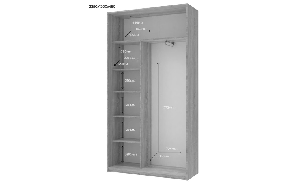 Kleiderschrank Doros City Light Schiebetüren Kaschmir mit Spiegel 2 Türen 120x60x225 (80736335)