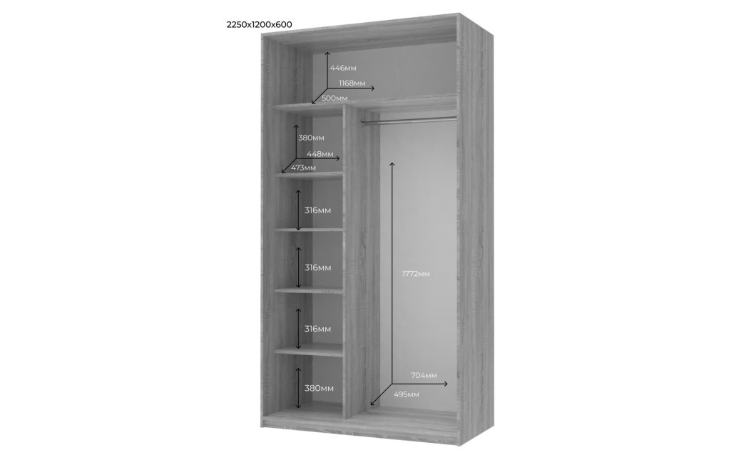Kleiderschrank Doros City Light Schiebetüren Kaschmir mit Spiegel 2 Türen 120x60x225 (80736341)
