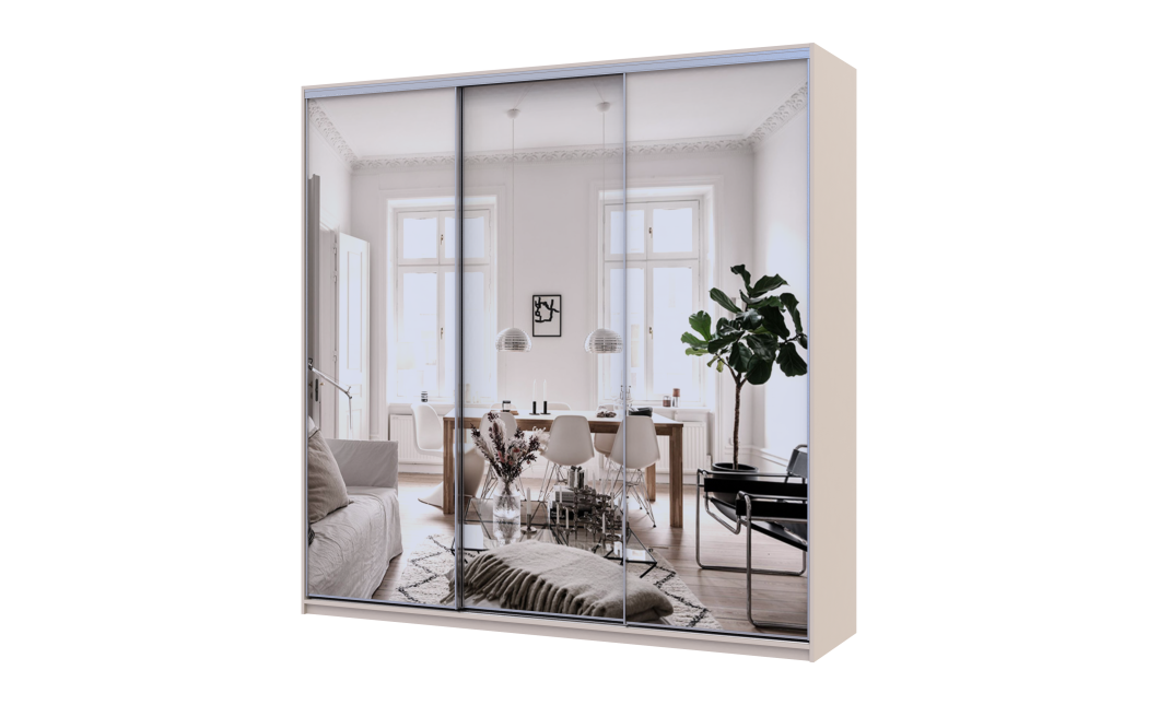 Kleiderschrank Doros City Light Schiebetüren Kaschmir mit Spiegel 3 Türen 225x60x225 (80736386)