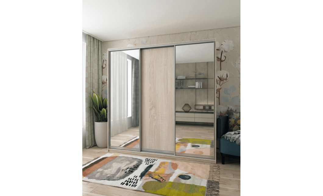 Kleiderschrank Doros City Light Schiebetüren Sonoma Eiche mit Spiegel 225x60x225 (42002136)