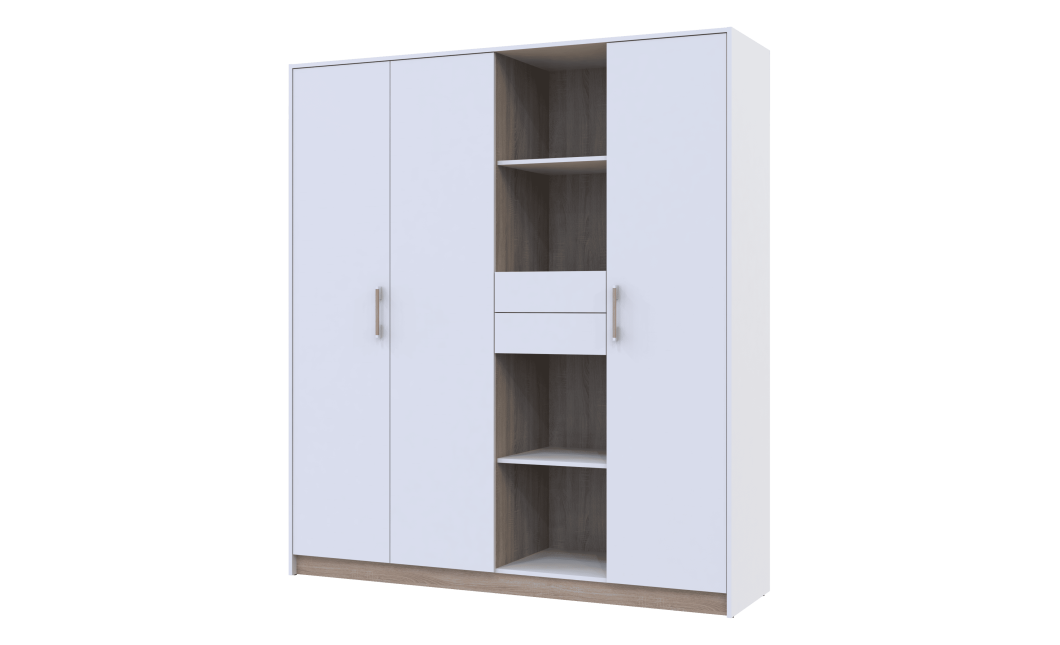 Drehtürenschrank Doros Austin Weiß / Sonoma Eiche 3 Türen 2 Schubladen 178,8x51x205 (80737753)