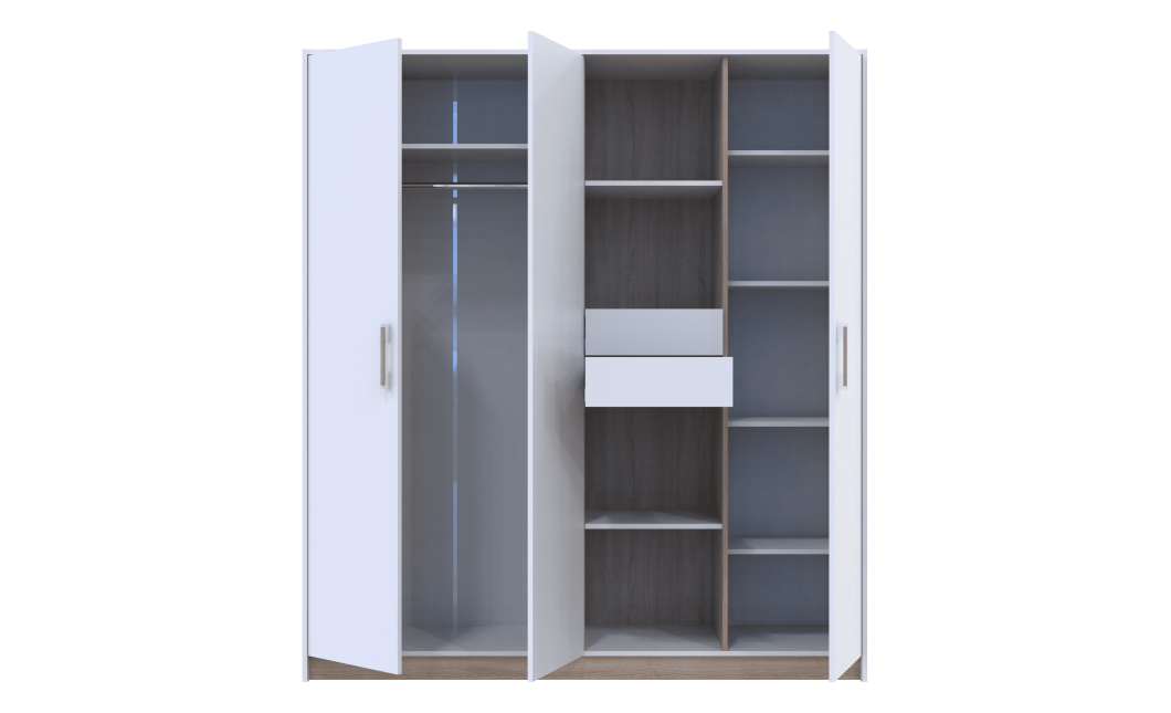Drehtürenschrank Doros Austin Weiß / Sonoma Eiche 3 Türen 2 Schubladen 178,8x51x205 (80737753)