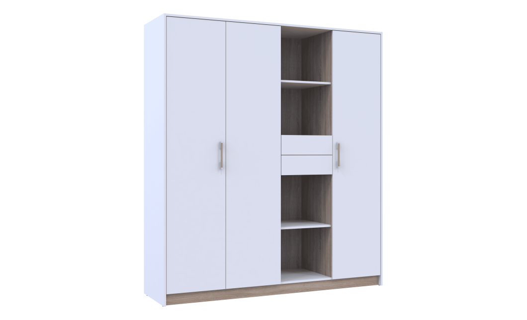 Drehtürenschrank Doros Austin Weiß / Sonoma Eiche 3 Türen 2 Schubladen 178,8x51x205 (80737753)