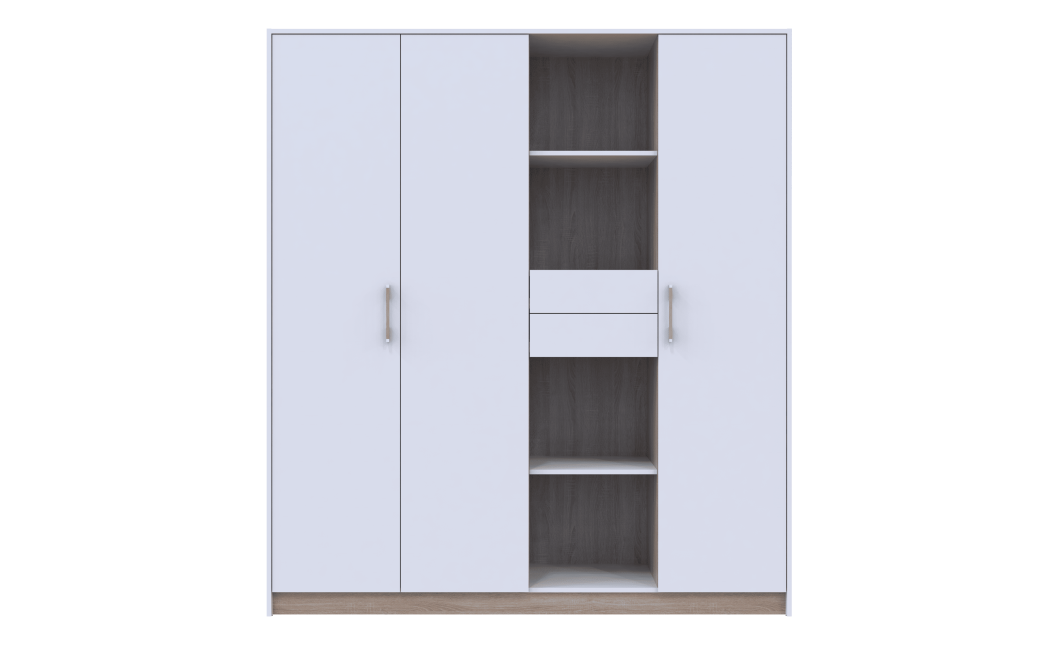 Drehtürenschrank Doros Austin Weiß / Sonoma Eiche 3 Türen 2 Schubladen 178,8x51x205 (80737753)