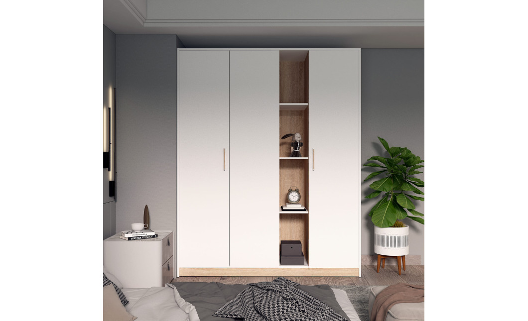 Drehtürenschrank Doros Austin Weiß / Sonoma Eiche 3 Türen 161x51x205 (80737754)