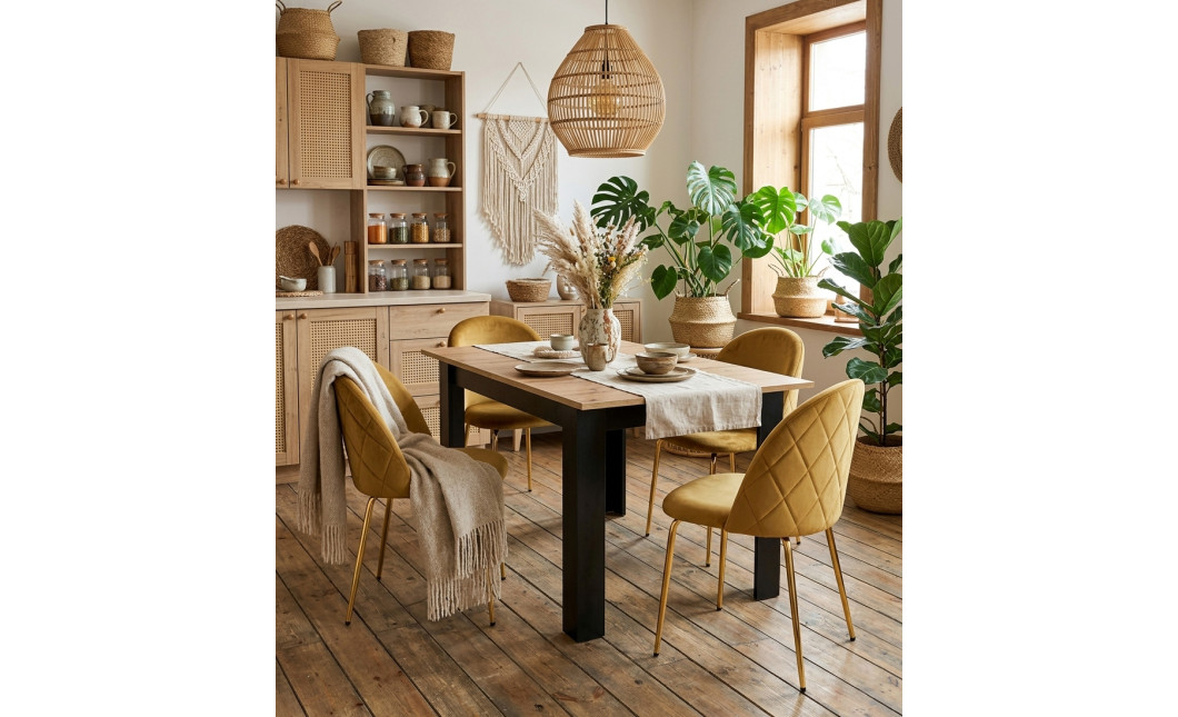 Stuhl INCA – curryfarbener Samt / goldene Beine