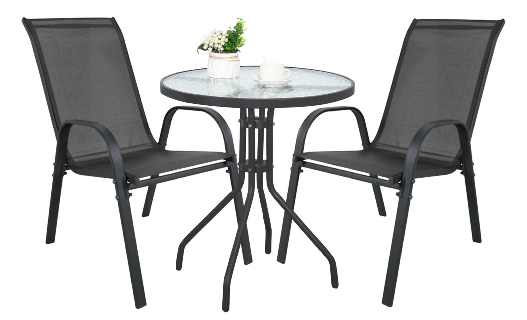 Gartenmöbel-Set ISLAND + SOFIA: runder Tisch 60 cm und 2 Stühle, dunkelgrau (10070023)