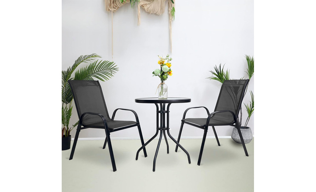 Gartenmöbel-Set ISLAND + SOFIA: runder Tisch 60 cm und 2 Stühle, dunkelgrau (10070023)
