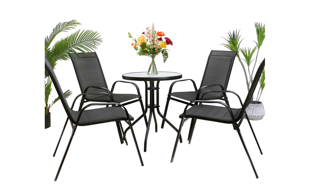 Gartenmöbel-Set ISLAND + SOFIA: runder Tisch 60 cm und 4 Stühle, dunkelgrau (10070026)