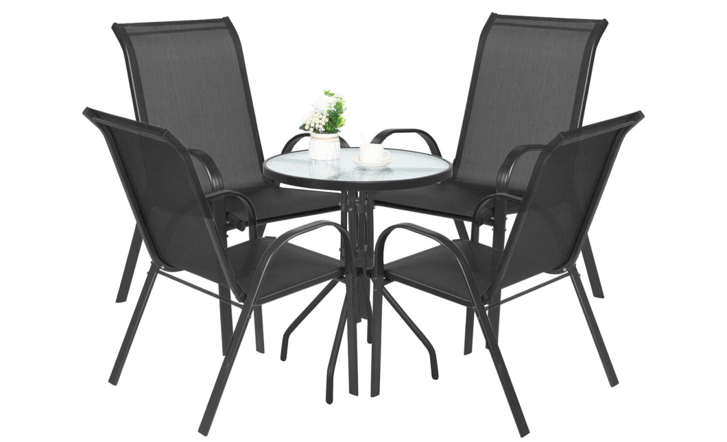 Gartenmöbel-Set ISLAND + SOFIA: runder Tisch 60 cm und 4 Stühle, dunkelgrau (10070026)