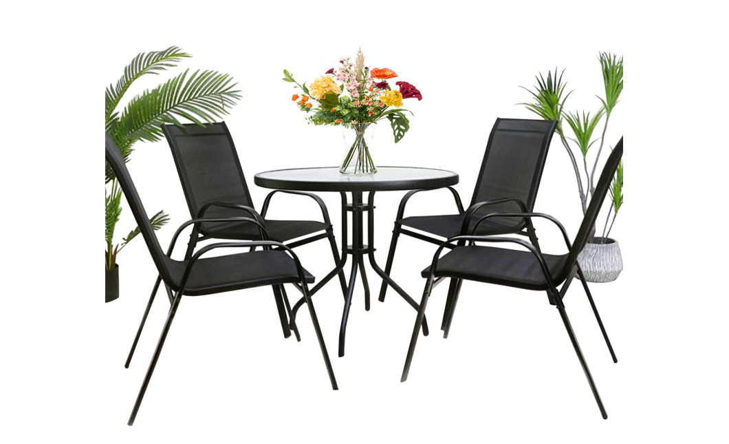 Gartenmöbel-Set ISLAND + SOFIA: runder Tisch 90 cm und 4 Stühle, schwarz (10070012)