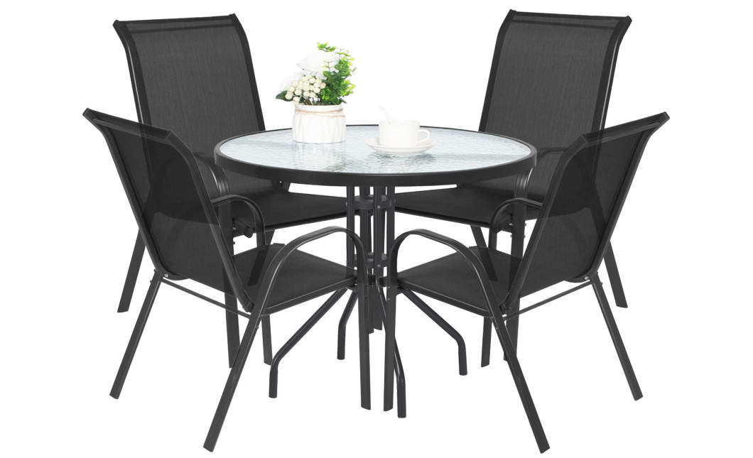 Gartenmöbel-Set ISLAND + SOFIA: runder Tisch 90 cm und 4 Stühle, schwarz (10070012)