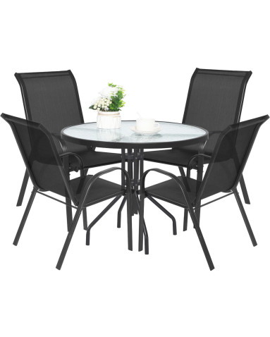 Gartenmöbel-Set ISLAND + SOFIA: runder Tisch 90 cm und 4 Stühle, schwarz (10070012)