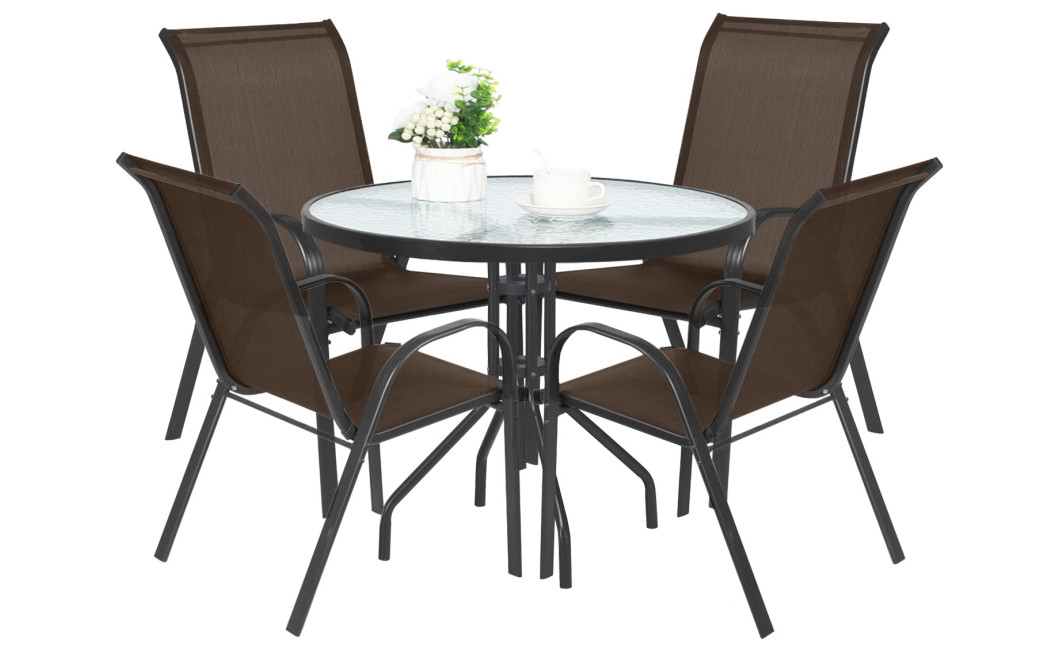 Gartenmöbel-Set ISLAND + SOFIA: runder Tisch 90 cm und 4 Stühle, braun (10070010)