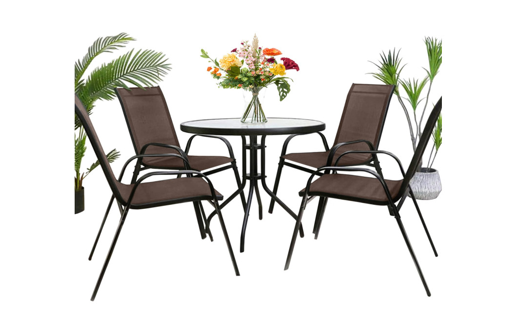 Gartenmöbel-Set ISLAND + SOFIA: runder Tisch 90 cm und 4 Stühle, braun (10070010)
