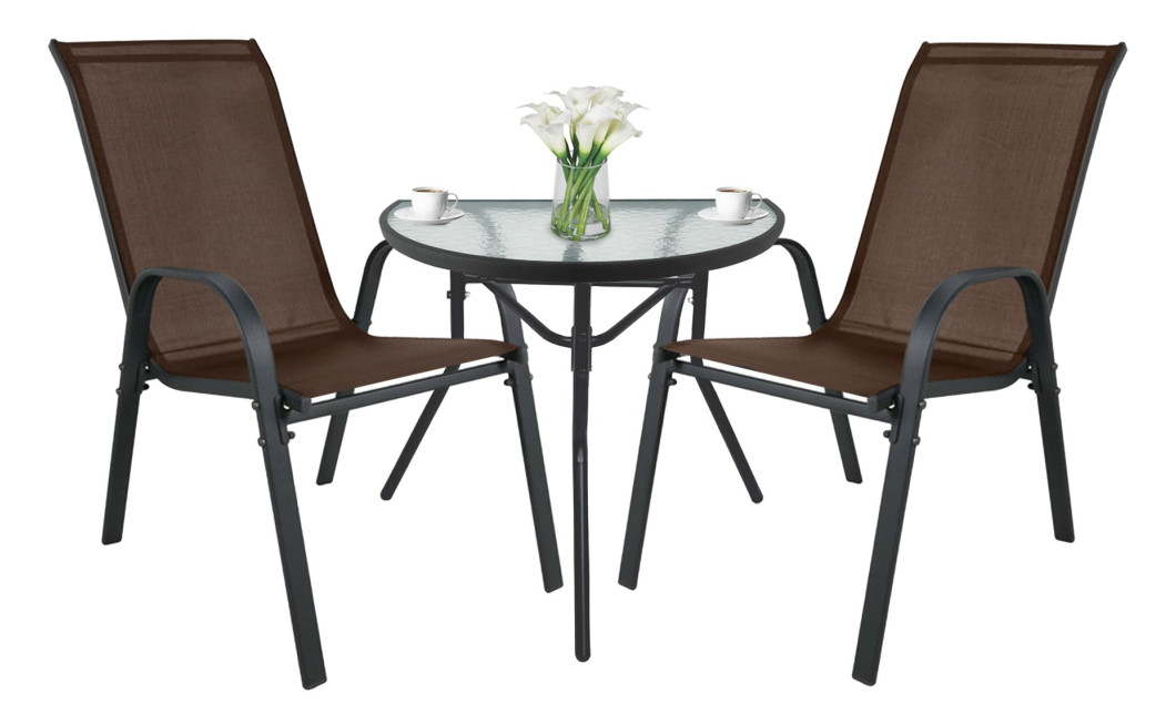 Gartenmöbel-Set ISLAND + SOFIA: halbrunder Tisch und 2 Stühle, braun (10070013)