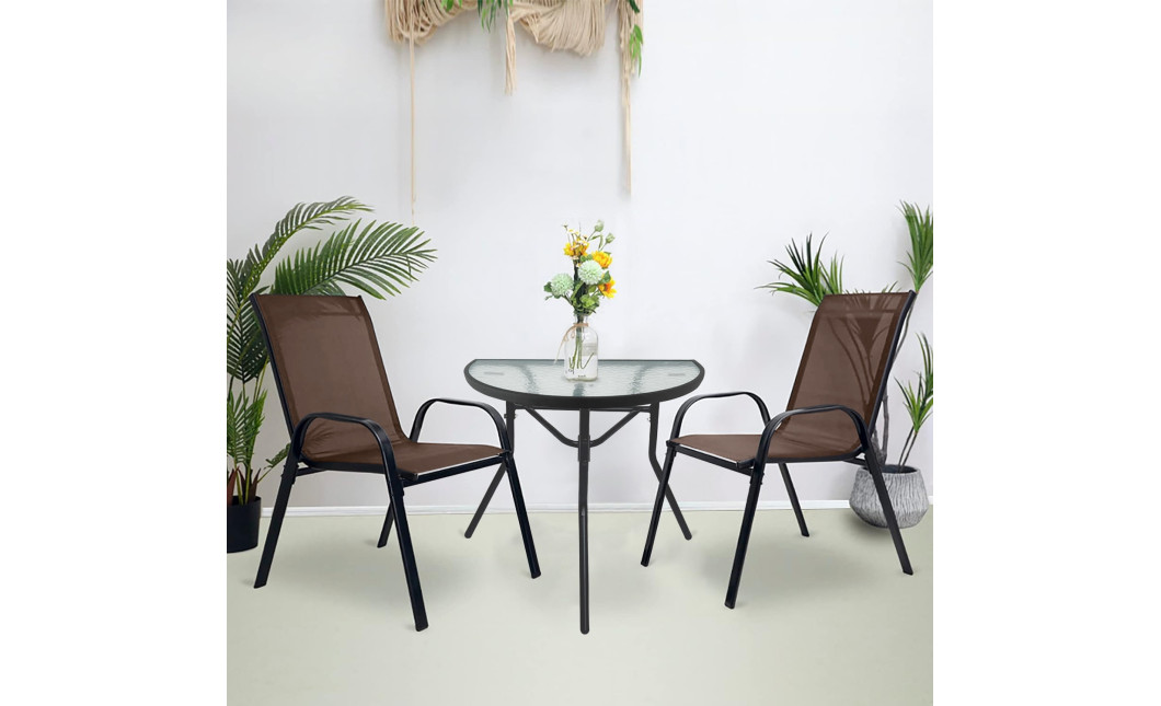Gartenmöbel-Set ISLAND + SOFIA: halbrunder Tisch und 2 Stühle, braun (10070013)