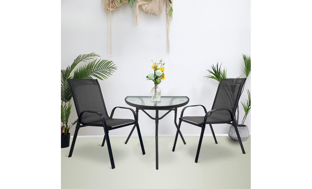 Gartenmöbel-Set ISLAND + SOFIA: halbrunder Tisch und 2 Stühle, dunkelgrau (10070014)