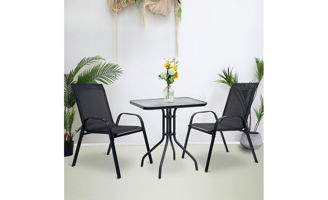 Gartenmöbel-Set ISLAND + SOFIA: quadratischer Tisch 60 cm und 2 Stühle, schwarz (10070021)