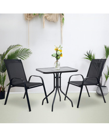 Gartenmöbel-Set ISLAND + SOFIA: quadratischer Tisch 60 cm und 2 Stühle, schwarz (10070021)