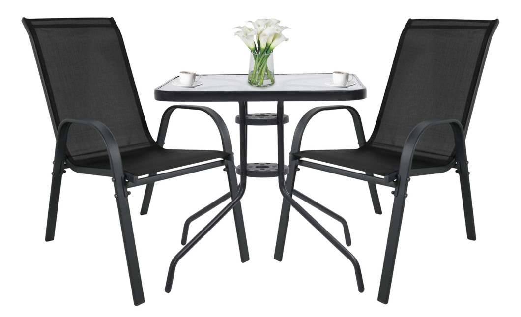 Gartenmöbel-Set ISLAND + SOFIA: quadratischer Tisch 60 cm und 2 Stühle, schwarz (10070021)