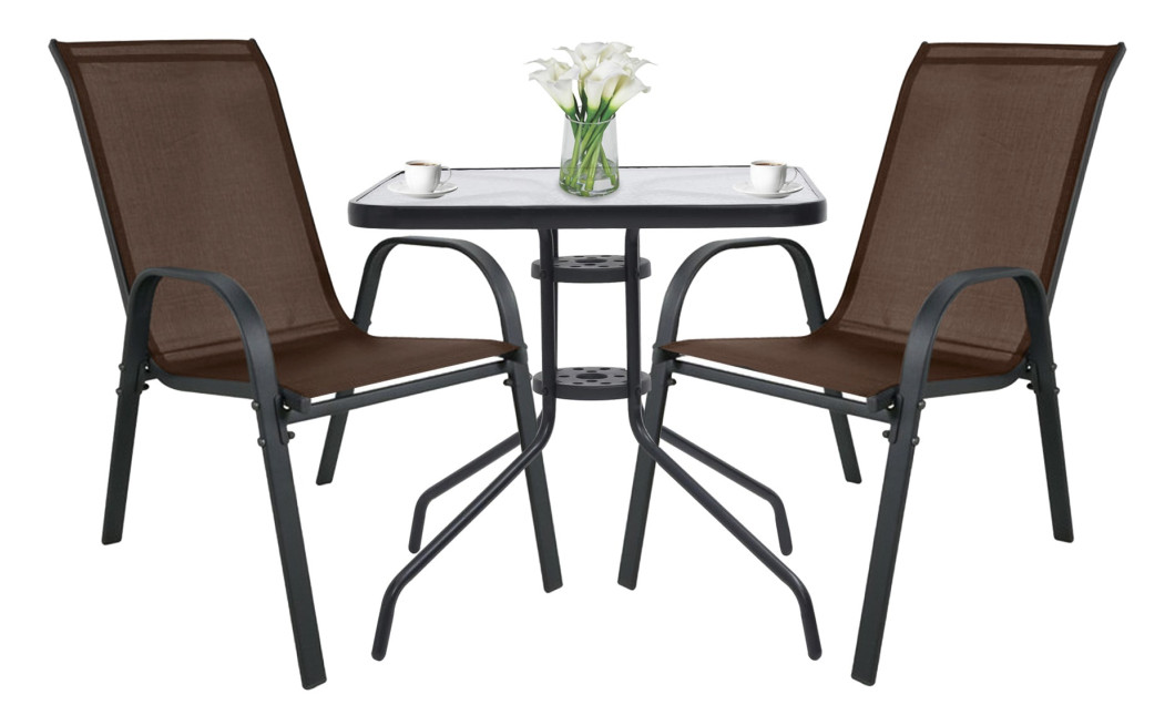 Gartenmöbel-Set ISLAND + SOFIA: quadratischer Tisch 60 cm und 2 Stühle, braun (10070019)
