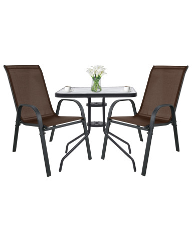 Gartenmöbel-Set ISLAND + SOFIA: quadratischer Tisch 60 cm und 2 Stühle, braun (10070019)
