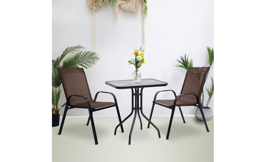 Gartenmöbel-Set ISLAND + SOFIA: quadratischer Tisch 60 cm und 2 Stühle, braun (10070019)