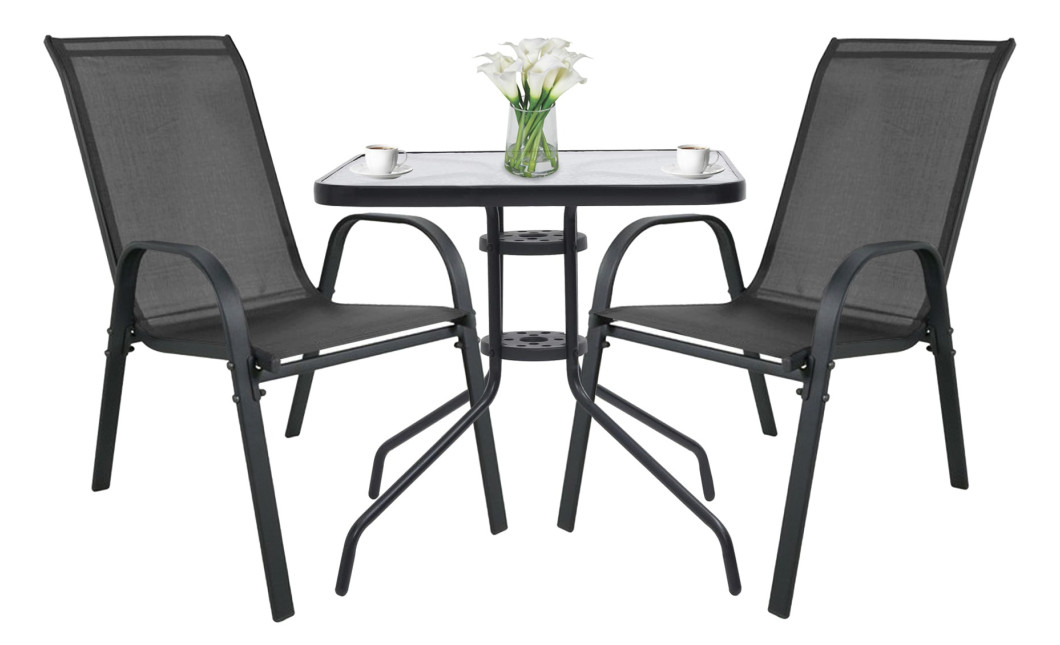 Gartenmöbel-Set ISLAND + SOFIA: quadratischer Tisch 60 cm und 2 Stühle, dunkelgrau (10070020)