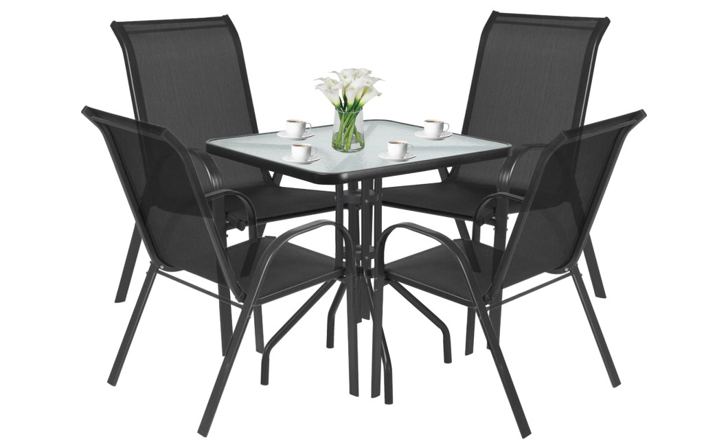 Gartenmöbel-Set ISLAND + SOFIA: quadratischer Tisch 70 cm und 4 Stühle, schwarz (10070018)